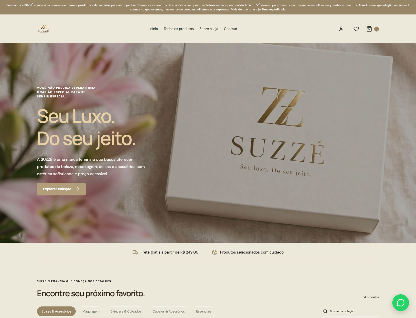 Tela inicial da loja Suzze Elegance